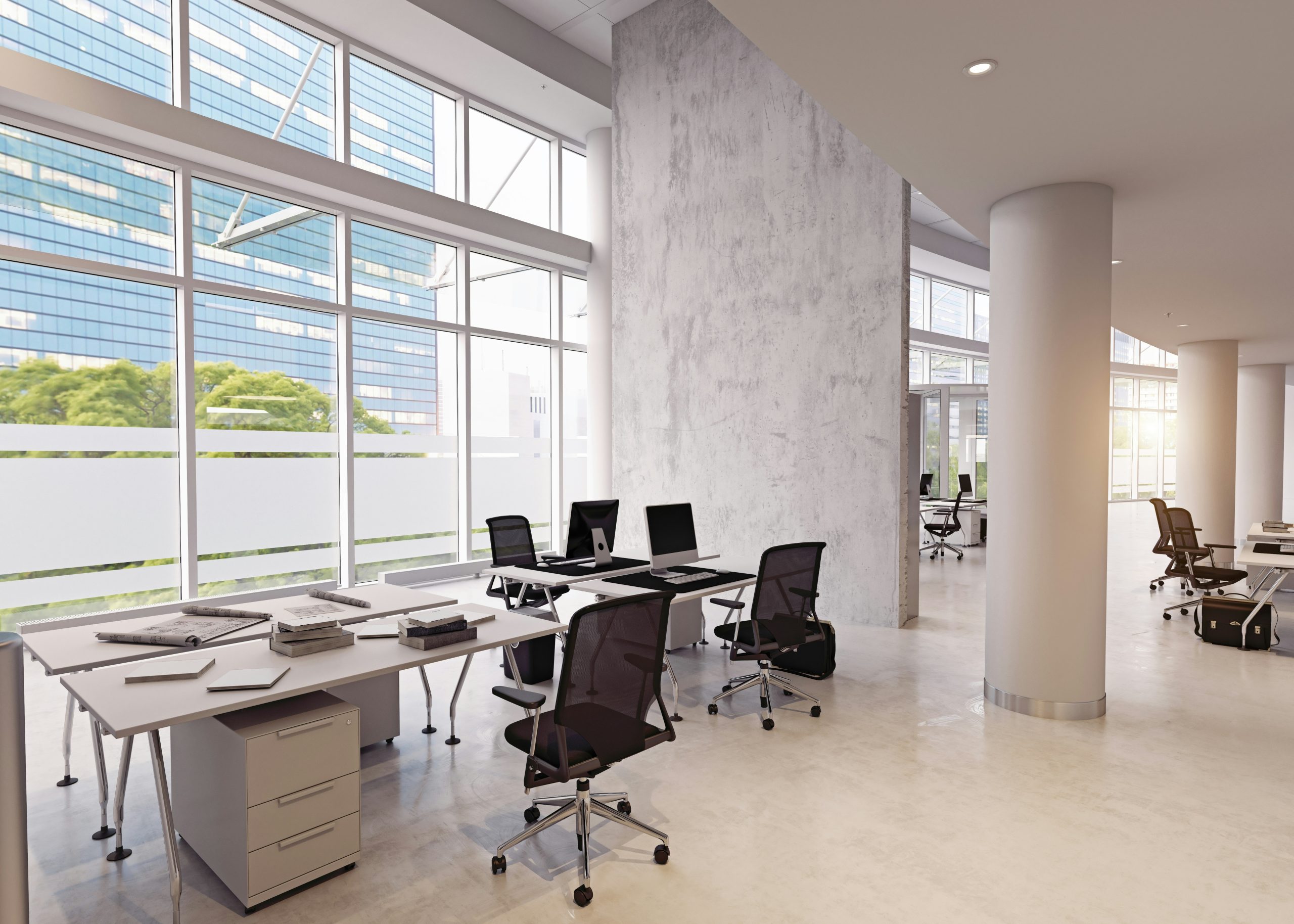 Can film make a dated space look designer? See three before-and-after projects: an office, a bathroom, and a storefront, each done in one day.